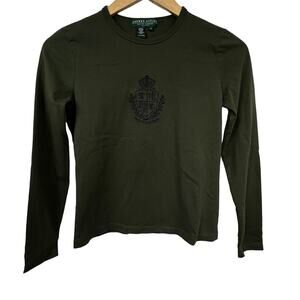 Lauren Active Ralph Lauren Petite Dark Green Long Sleeve T-Shirt RL Embroidery